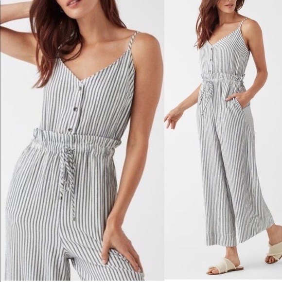 Splendid Yarn Dye Stripe Jumpsuit in Natural & Navy - Picture 2 of 10